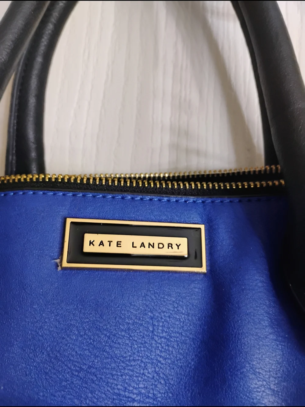 Kate Landry Blue Leather Satchel with Leopard Accents